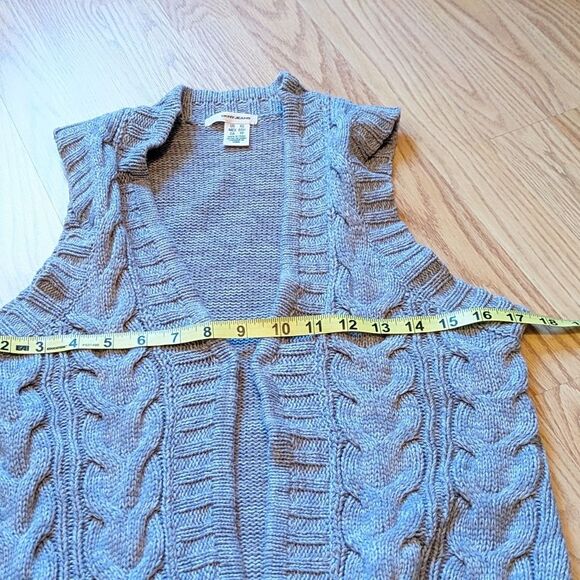 DKNY Gray Cable Knit Open Clasp Long Sleeveless Cardigan Sweater Vest Size XS - Picture 5 of 7